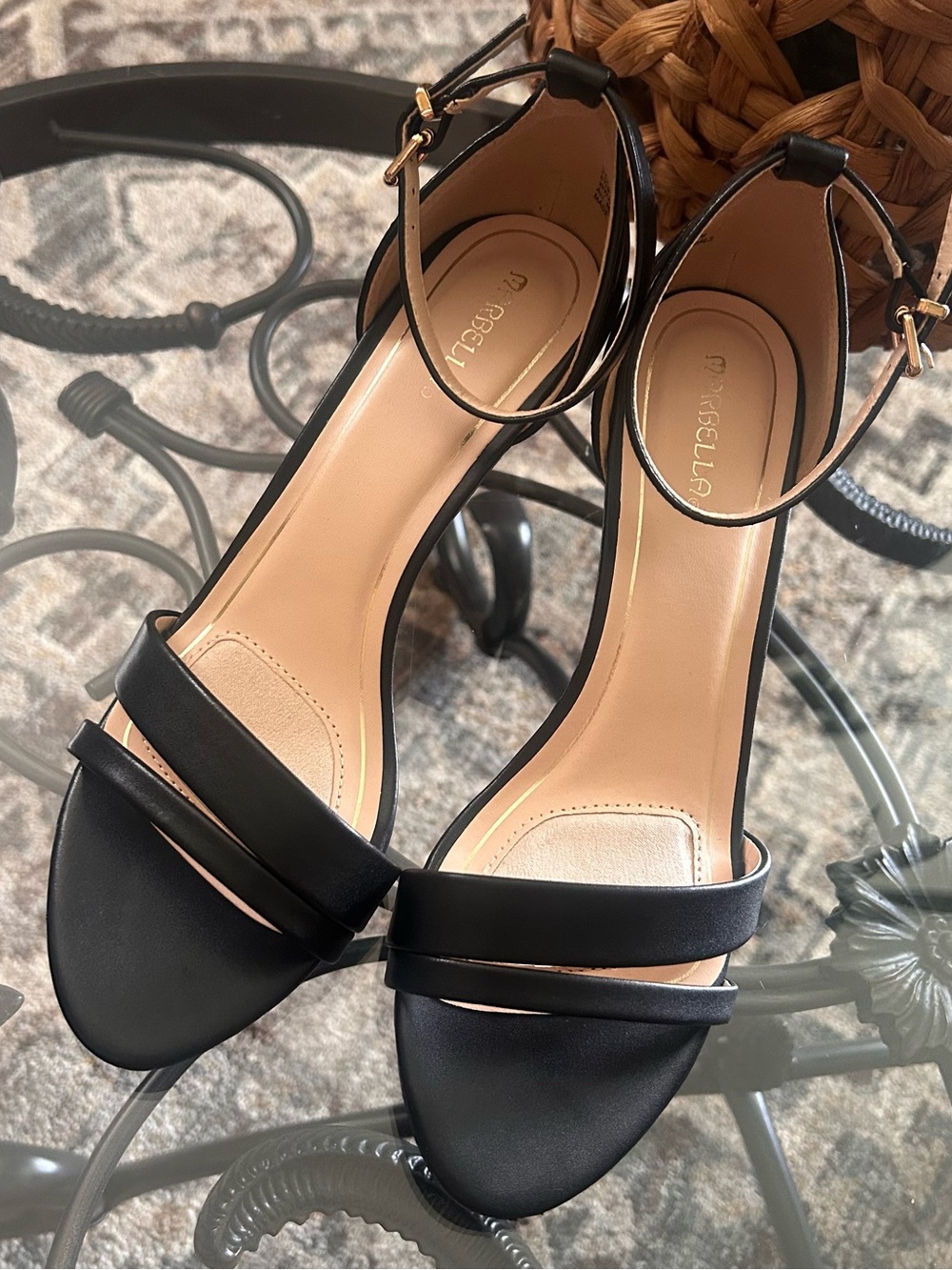 Marbella Black Strappy Ankle Strap Heels with Flex Technology